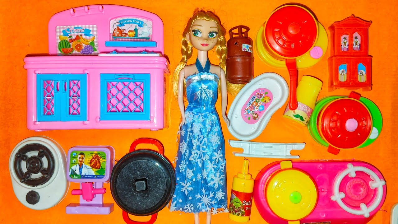 Mini kitchen set video Barbie doll kitchen set YouTube