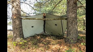 Solo Overnight Tarp Camp, Wool Blanket, Solitude.