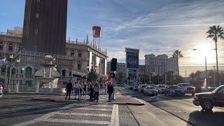 The Las Vegas Strip Walking Tour on 12\/8\/23 around 2pm in 4k.  Entertainers \/ clear skies