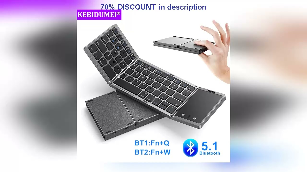 #3-Folding Keyboard Mini Wireless Keyboard Foldable Dual Bluetooth Keyboard with Touchpad for Windo