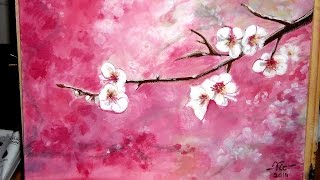 cherry acrylic blossoms painting paint blossom tree easy flower canvas trees pink watercolor beginners magnolia mural abstract background impressionist tutorial