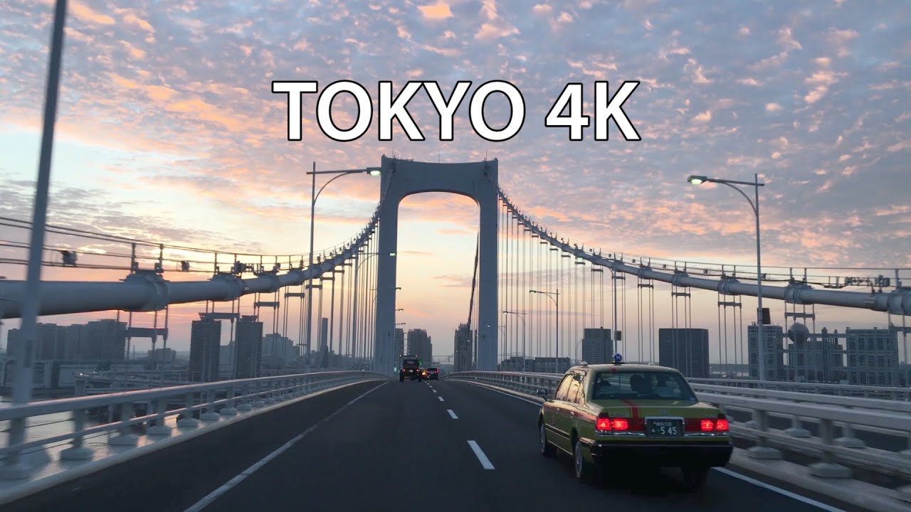 Tokyo 4K - Skyline Expressway Sunrise - Rainbow Bridge - Driving Downtown