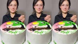 ASMR🍰 Eating  Beautiful Cream Cake 🍰 ( soft chewy sounds ) 크림 케이크 먹방 MUKBANG Satisfying【ShIYiMeiS