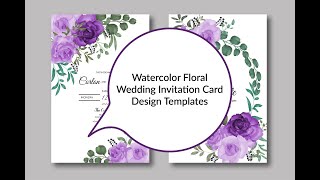 Elegant wedding invitation card with hand drawing soft purple flower and leaves vector illustration screenshot 5