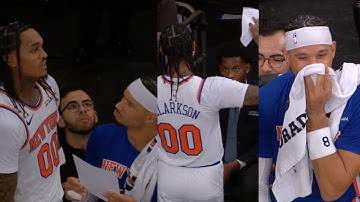 Jordan Clarkson heated and snatches sheet off Josh Hart after fouling out up 35 😂