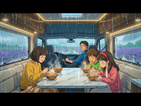 Rainy Morning In The Lavender Fields Mountains In A Luxury Motorhome Ghibli Inspired Lofi Vibes 