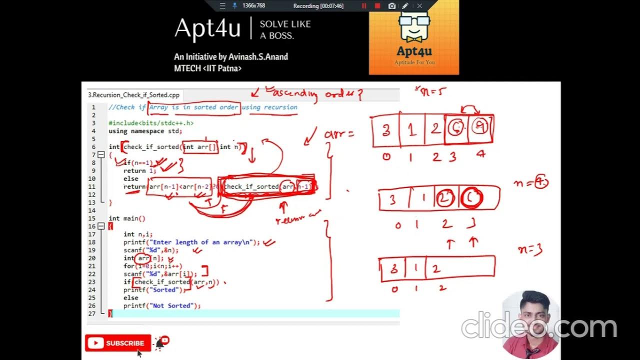 Check if Array is sorted or not using Recursion YouTube