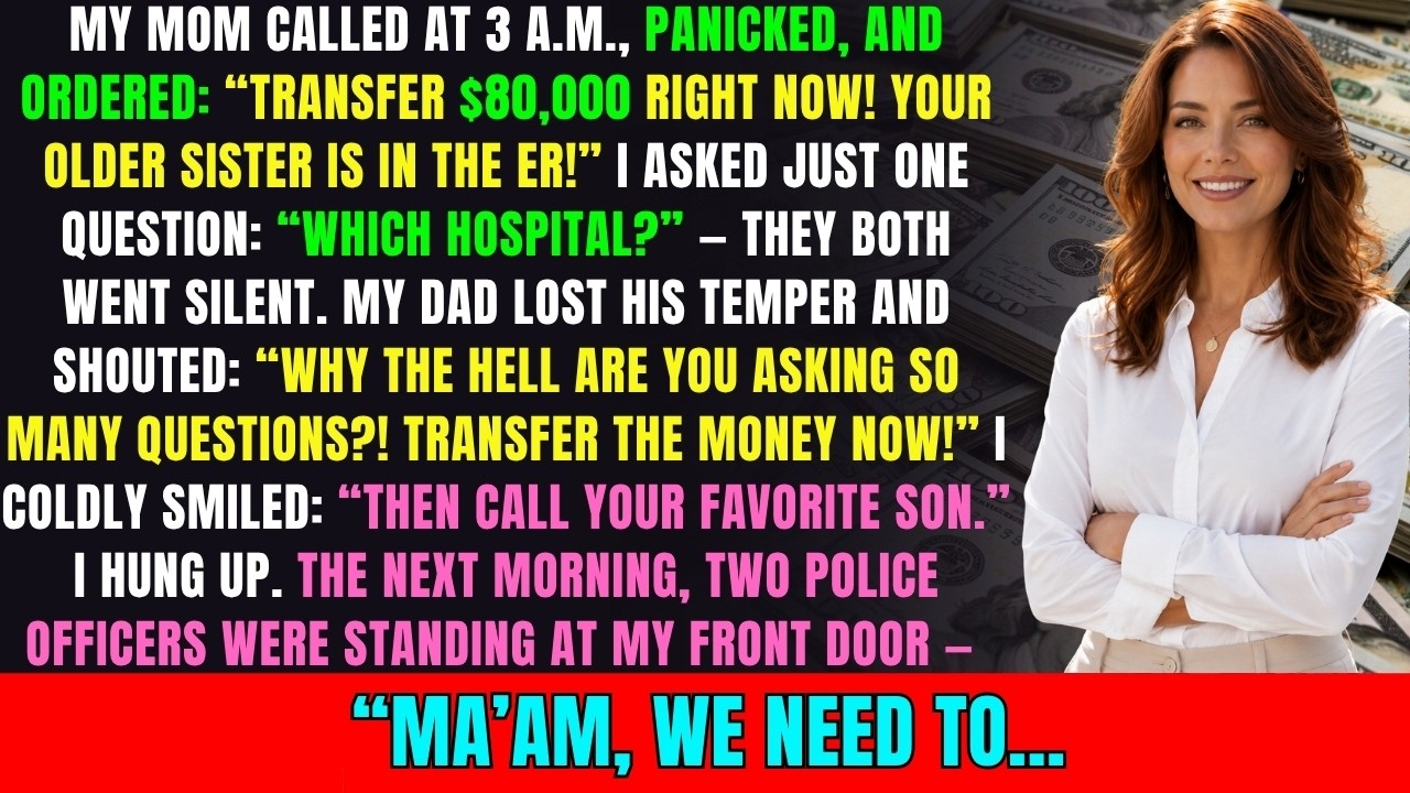 At 3 a.m., my mother screamed that my sister was in the ER and demanded I transfer $80,000 immediately. When I asked which hospital, my father snapped, "Why the hell are you asking so many...