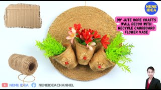 DIY  jute rope crafts wall decor with  recycle cardboard flower vase