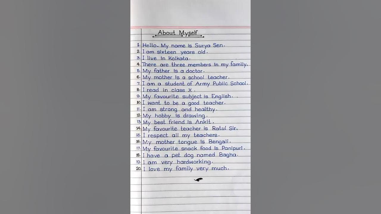 Ten Lines About Myself || About Myself || Short Essay On Myself In English Writing || #shorts