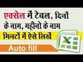 Excel: Auto fill - एक्सेल में टेबल, दिनों के नाम, महीनो के नाम, गिनती मिनटों कैसे लिखते हैं ?