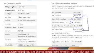 AMI ORGANICS LTD IPO GMP | Tamil Share | Stocks For Intraday Trading