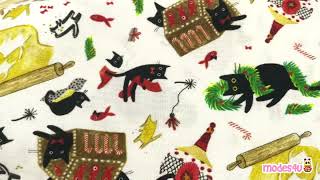 Dear Stella Black Cat Gingerbread Christmas White Fabric With Xmas Costume Cats - Modes4U -