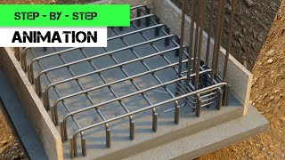 Corner Column - Isolated Footing Reinforcement  (step-by-step construction animation)