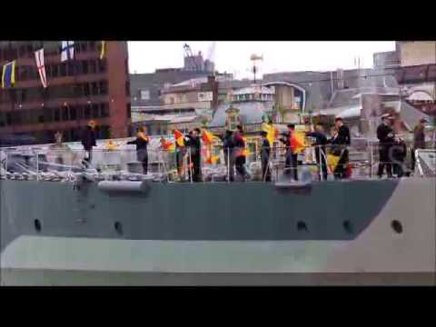 Sea Cadets practicing semaphore aboard HMS Belfast