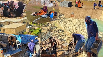 Nomadic Life in the Mountains | Carrying Heavy Blocks Across the River With a Rope to Build a Home