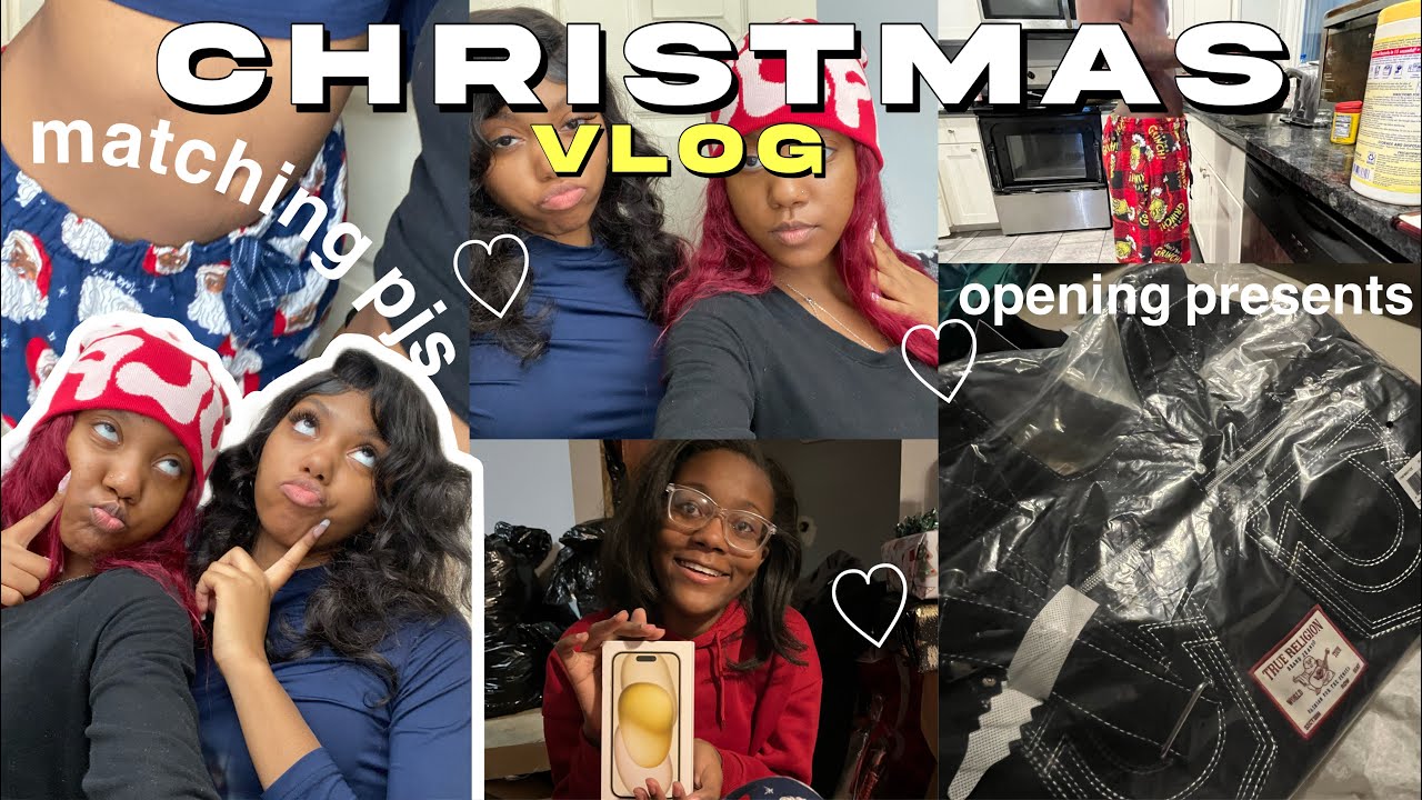christmas day vlog matching christmas pjs with family, open Christmas
