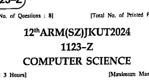 Jkbose Class 12th Computer Science Question Paper Year 2024
