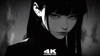 Mysterious Black Haired Anime Girl In Dark Monochrome 4K Wallpaper #anime #livewallpaper screenshot 1