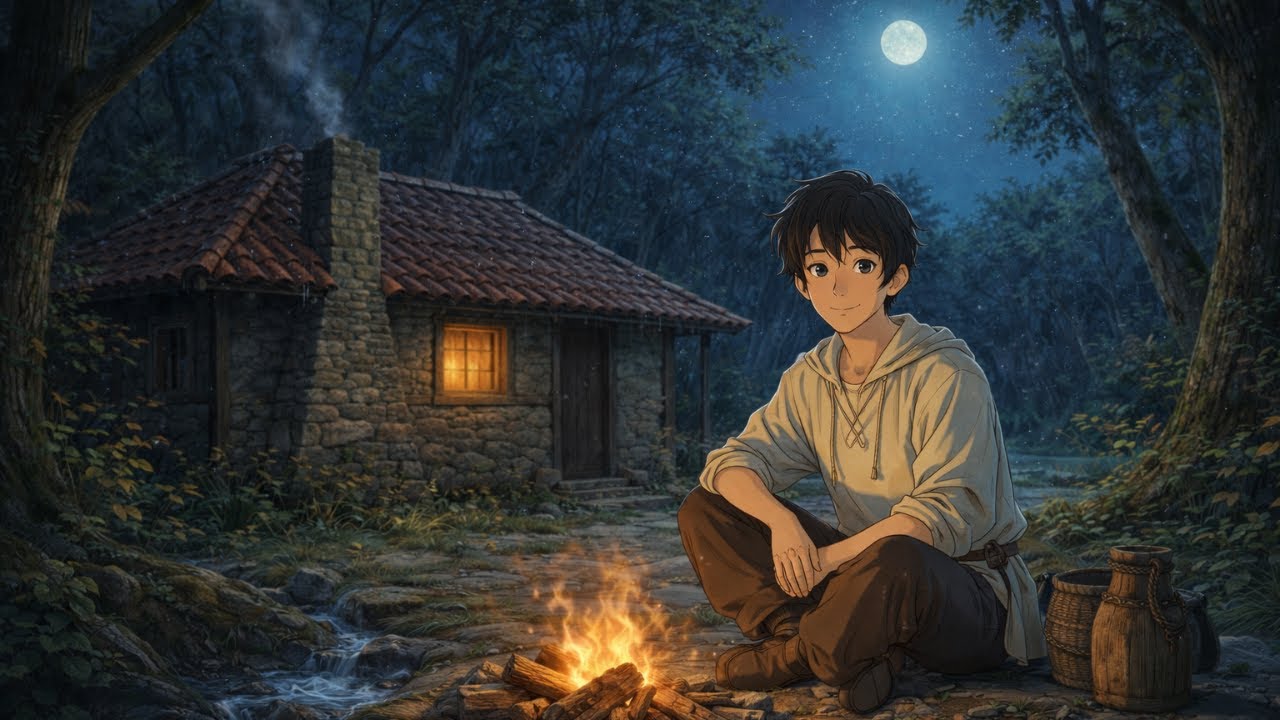 7 Day Alone Ghibli Style Solo Survival in the Wild — Building a Warm Clay Tile Roof Hut from Scratch