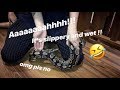 Cousin overcomes kinda fear of snakes before flying back to england  its slippery and wet 