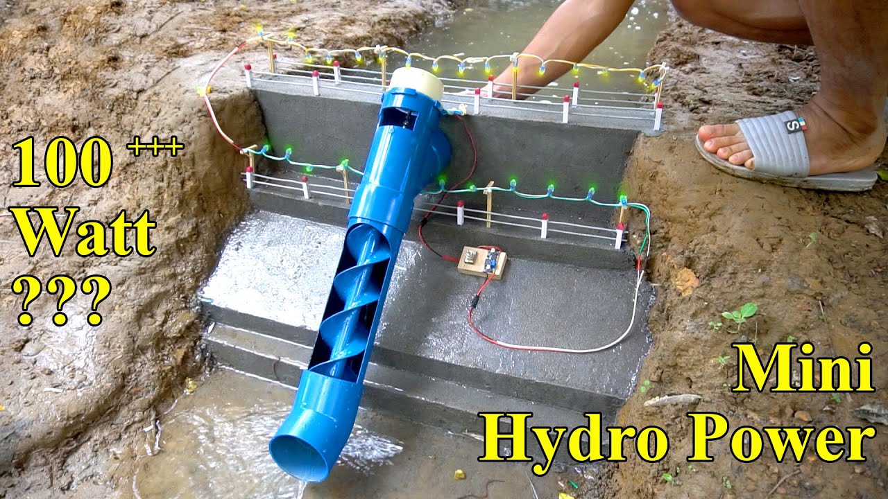 Mini hydroelectricity with screw conveyor system. Hydroelectric science project. Free energy