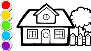 Beautiful house 🏠 colouring page , how to Draw a house 🏡 , colouring for kids and toddlers