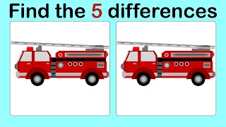 Look and Find 5 Differences No62 Firetruck | Spot the difference | Illustration Game | Image Game screenshot 1