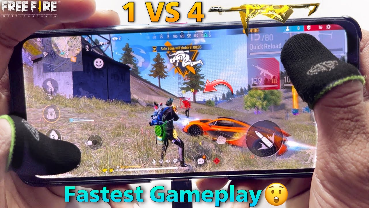 1 vs 4 free fire 3 finger claw handcam gameplay scar drag headshot in ...
