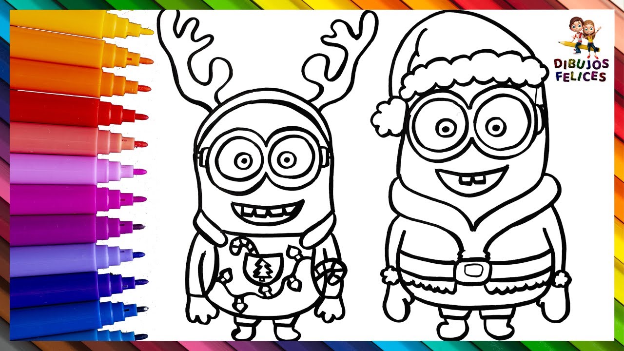 Dibuja y Colorea Los Minions Navideños 💛🎄 Dibujos Para Niños - thptnganamst.edu.vn