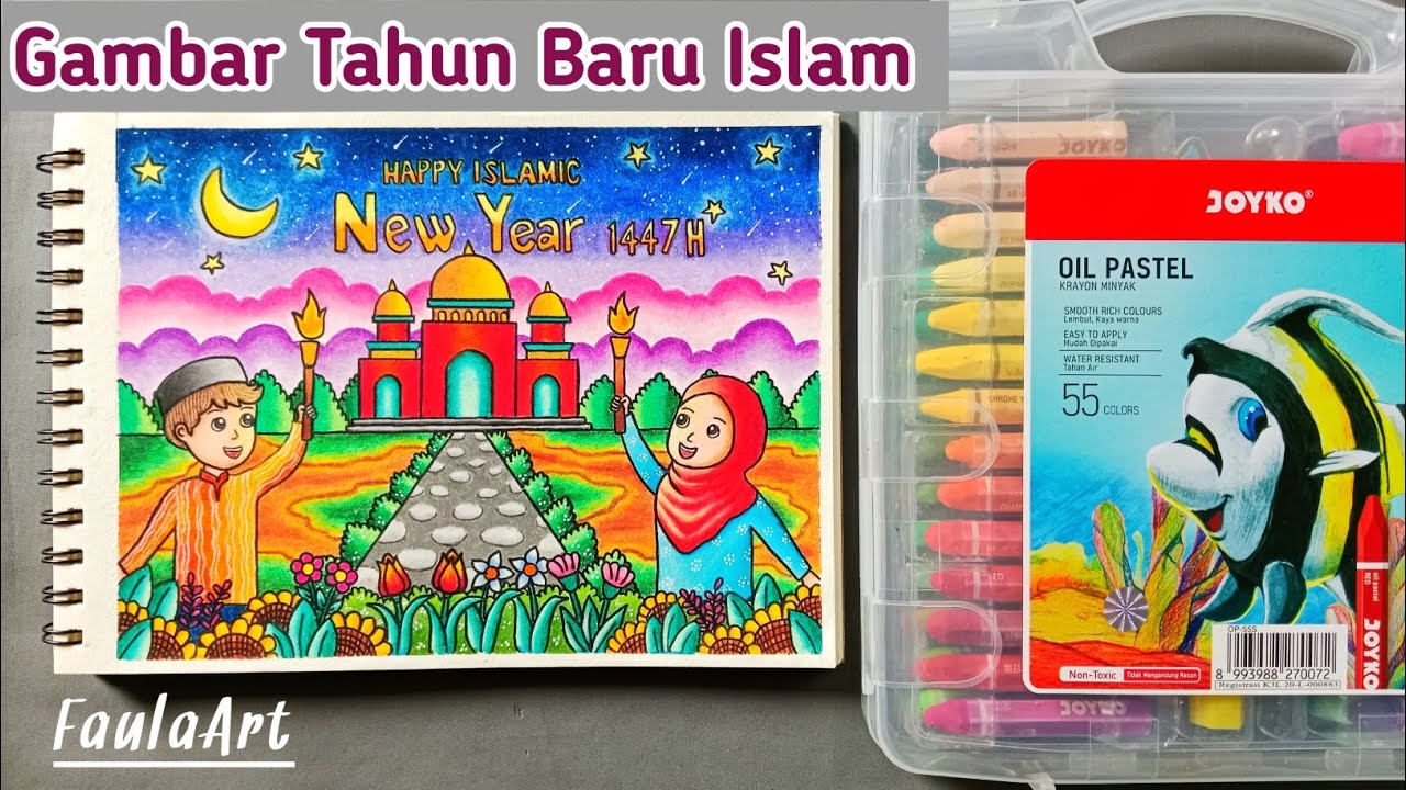 Mewarnai Gambar Tema Tahun Baru Islam Dengan Oil Pastel Joyko Kids