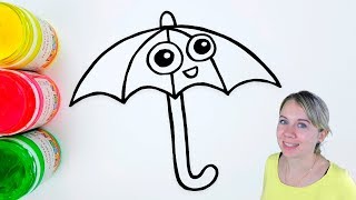 Umbrella Drawing and Coloring For Kids - Coloring Pages For Children