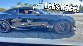 COCKY Female in 1,000hp Camaro Calls Out My 1,000hp Shelby GT500 Mustang!