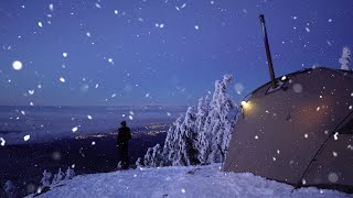 Cold Camping on the Mountain | Hot Tent | Hot Pizza Dinner | ASMR