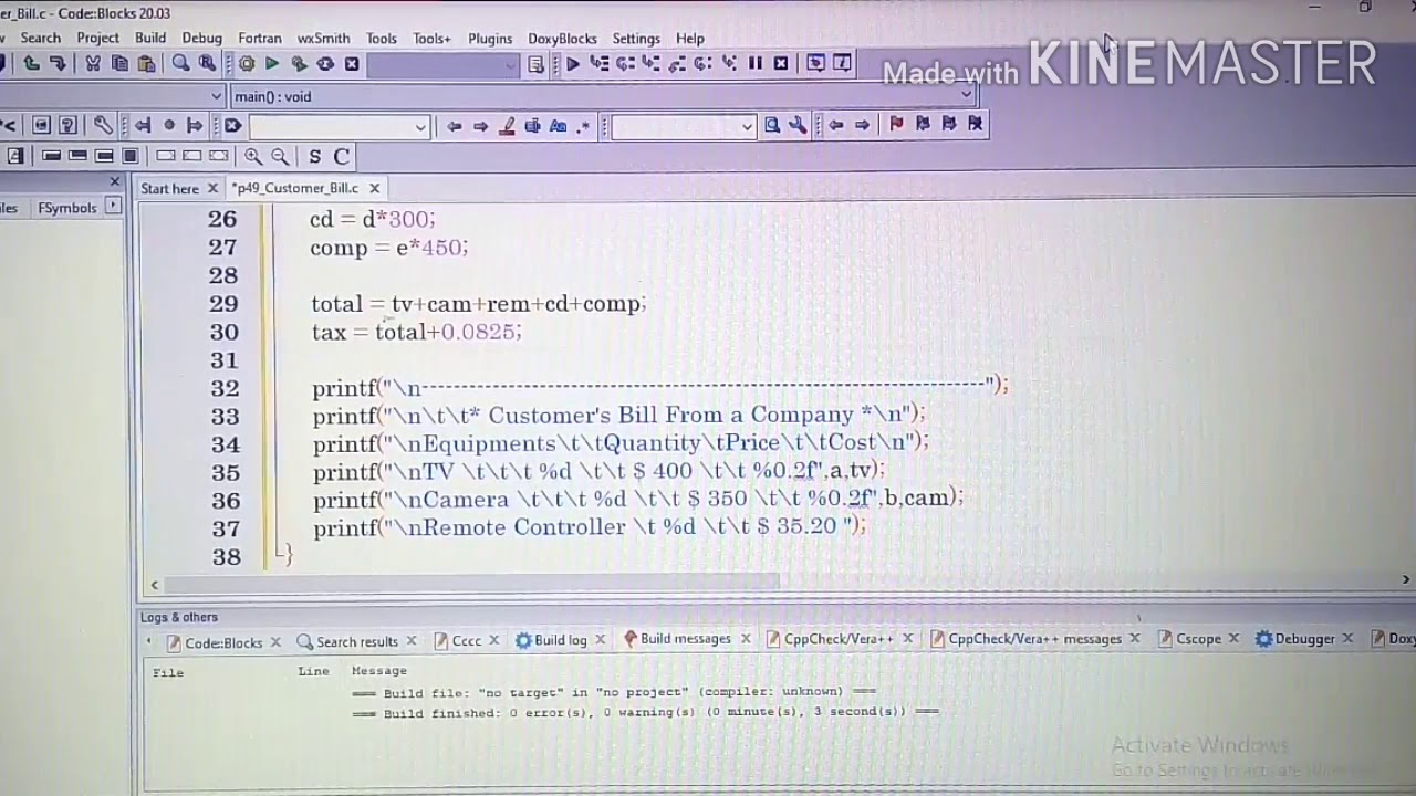 Menu Driven Program | Customer's Bill From A Company | C Program