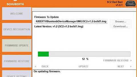 Schuberth C5 SC2 firmware update fails with error "Cannot get status[7][50]"