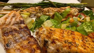 Grilled salmon | grilled shrimp | سمك السلمون و القمرون  مشوي على الفحم