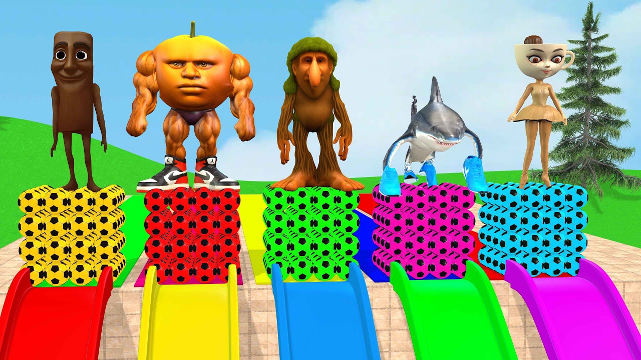 Длинная горка с коровой, слоном, гориллой, бегемотом, тигром, 3D-игра с животными, забавные 3D-жи...