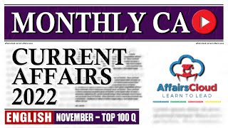 Current Affairs November 2022 - English | Current Affairs | AffairsCloud | Top 100