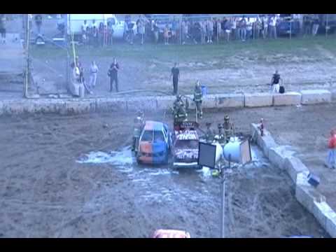 A fire erupted during one of the demolition derby heats at the Racine County Fair. Firefighters had a hard time with this fire, it kept reigniting.