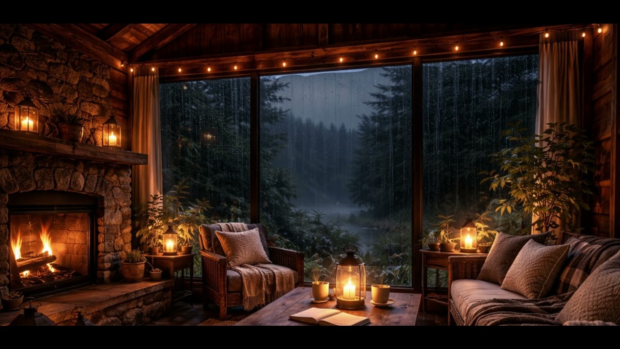 10 Hours Rainy Night in a Cozy Log Cabin 🌧️ | Window Rain for Deep Sleep