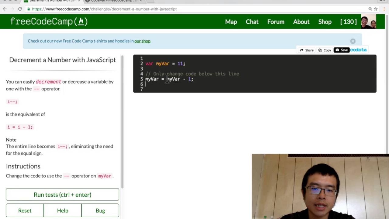 中文解說 Javascript FreeCodeCamp 130 Decrement a Number with JavaScript ...