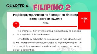 FILIPINO 2 Q4 WEEK 5 PAGBIBIGAY NG ANGKOP NA PAMAGAT SA BINASANG TEKSTO,TALATA AT KUWENTO