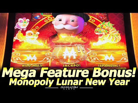Mega Feature Bonus! Monopoly Lunar New Year Slot Machine - Triggered All 3 Features, Live Play/Bonus