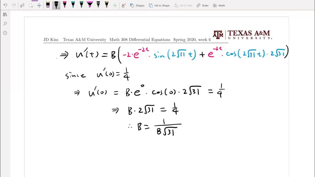M308 Differential Equations Damped Free Vibration Ex3 YouTube