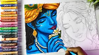 Radha Krishna Drawing With Oil Pastel. Radha Krishna Drawing In Animestyle, Step By Step Tutorial