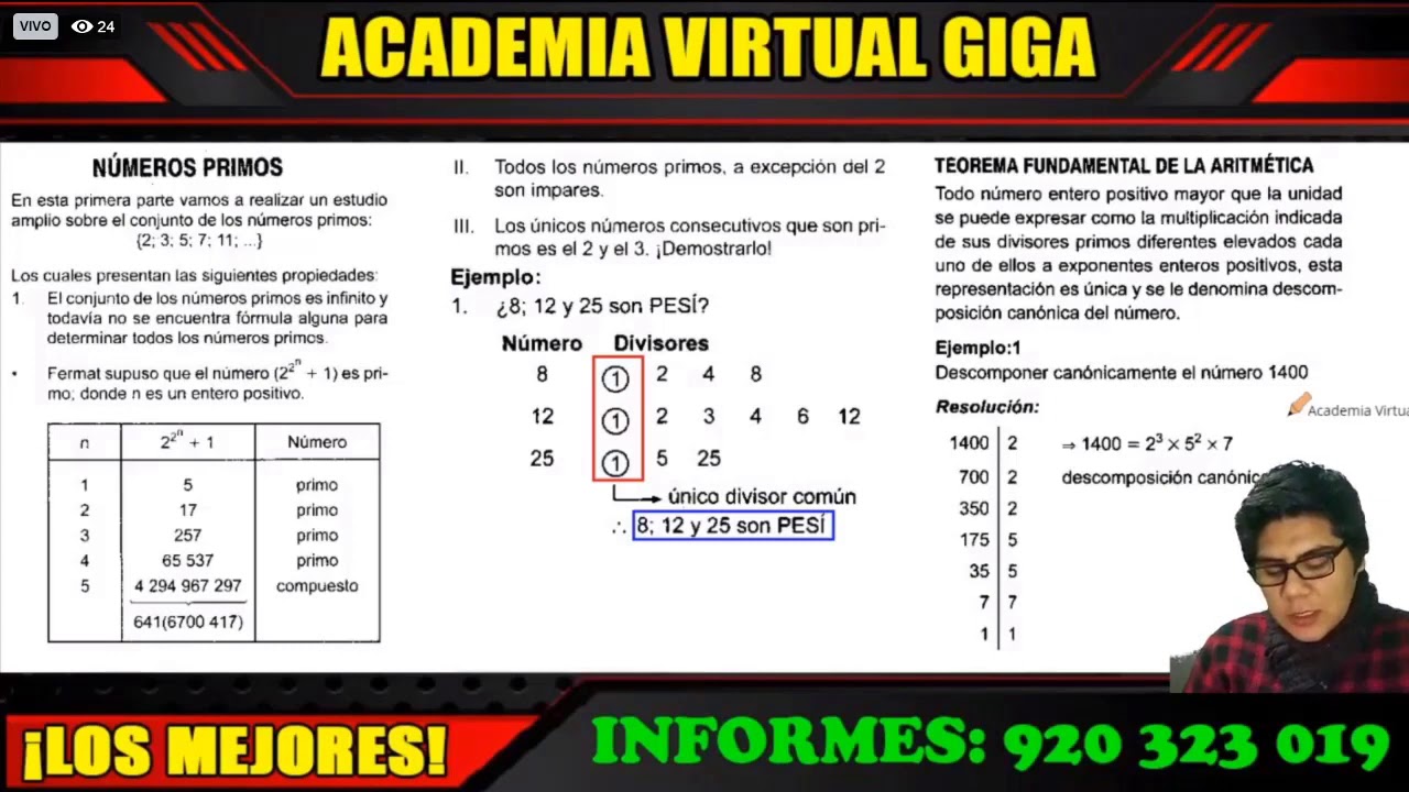ARITMÉTICA: NÚMEROS PRIMOS- Teoría y Problemas Resueltos [ACADEMIA VIRTUAL GIGA]