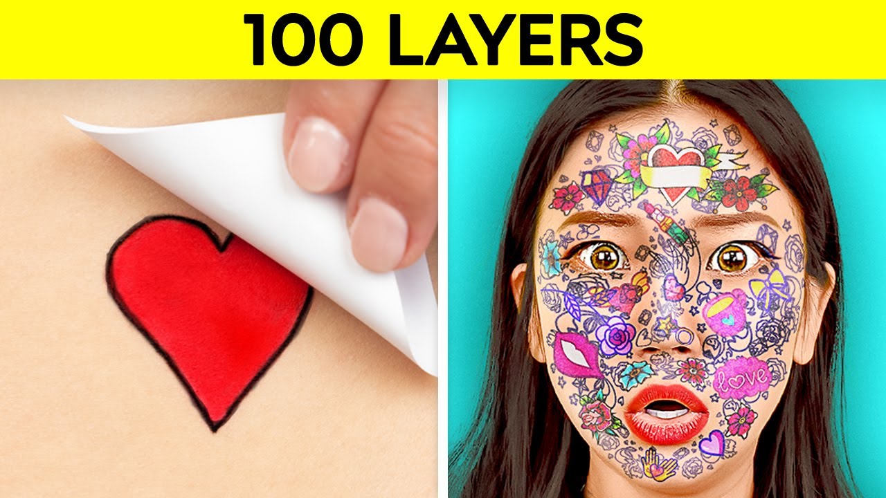 ⁣100 LAYERS CHALLENGE! Best 100+ Coats of Makeup, Hairspray, Duct Tape, Tattoos by 123 GO! CHALLENGE