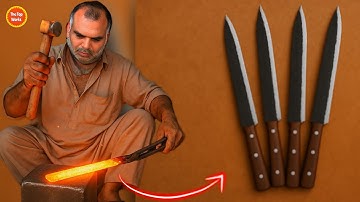 Amazing Process of making Four Sharp Slaughter Knives from an Rusty Metal Files