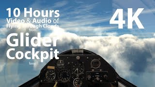 4K UHD 10 hours - Glider Sailplane Cockpit Flying Above Clouds with Gentle Flapping Wind Audio